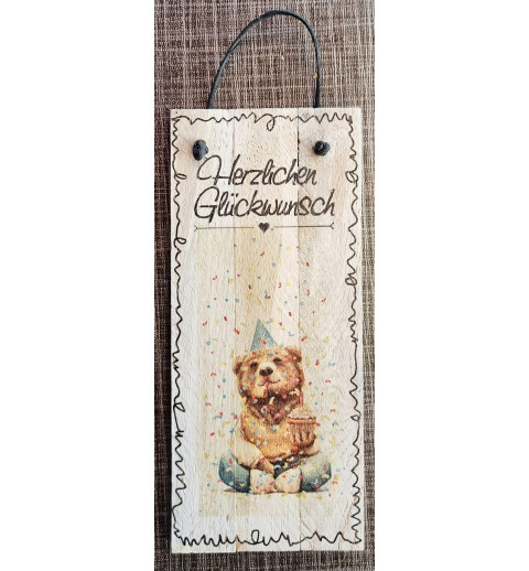 Mini Schild Herzlichen Glückwunsch/Bär blau