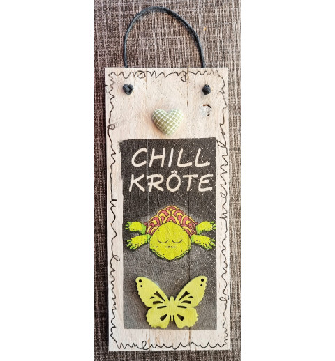 Mini Schild Chill Kröte/Schmetterling grün