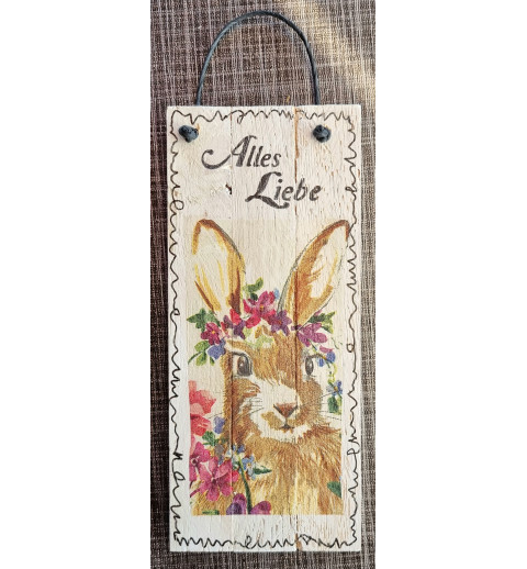 Mini Schild Alles Liebe/Kaninchen mit Blumen