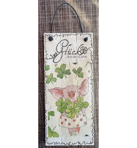Mini Schild Viel Glück und alles Liebe/Schwein mit Kleeblatt