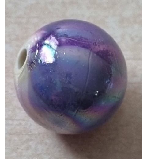 Kunststoff Perle rund magenta/regenbogen