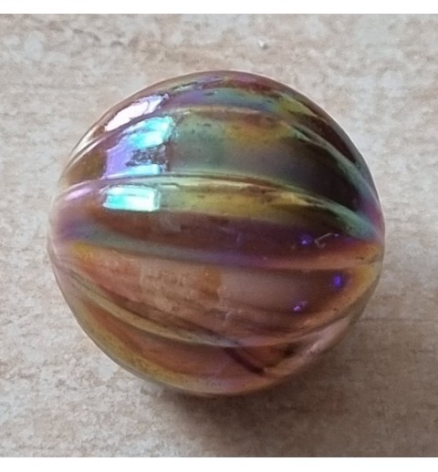 Kunststoff Perle gerippt-rund braun/regenbogen