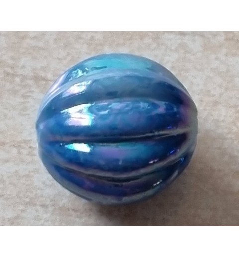 Kunststoff Perle gerippt-rund blau/regenbogen