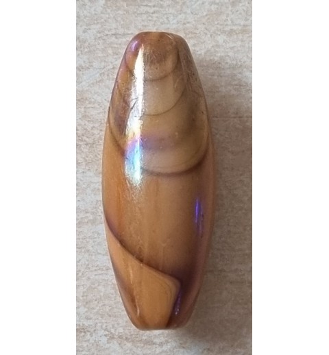 Kunststoff Perle lang-oval braun/regenbogen