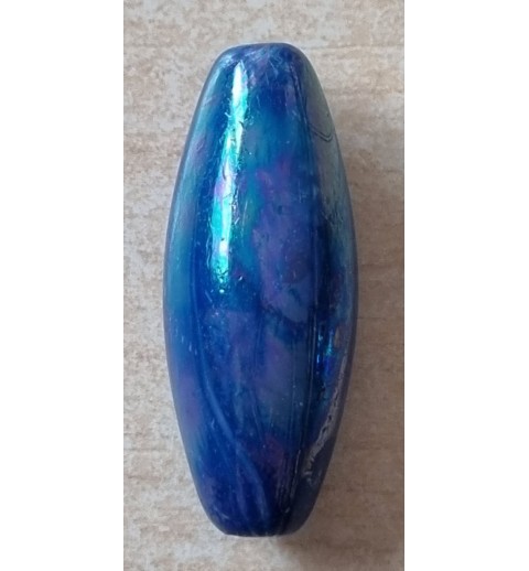 Kunststoff Perle lang-oval blau/regenbogen