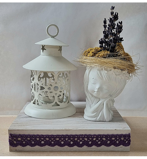 Teelichtdeko mit Trockenblumen lavendel