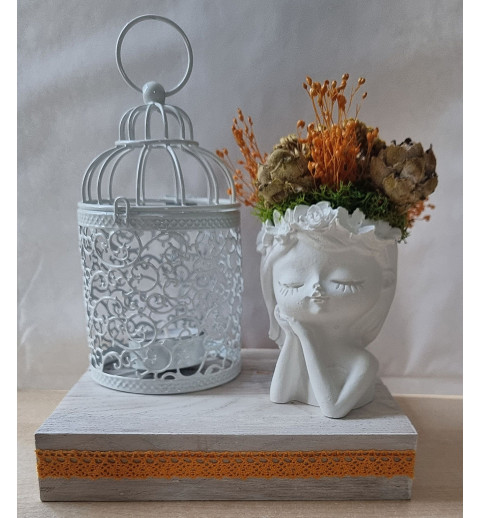 Teelichtdeko mit Trockenblumen gelb