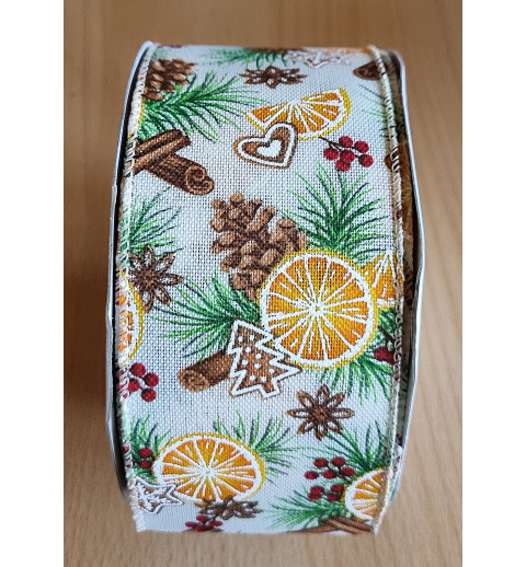 Deko Band Orange/Tannenzapfen