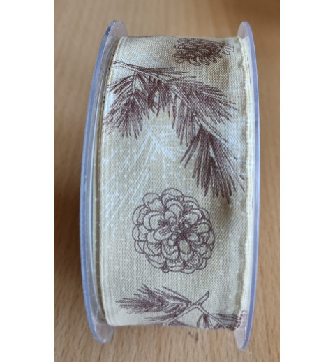 Deko Band Äste/Tannenzapfen beige