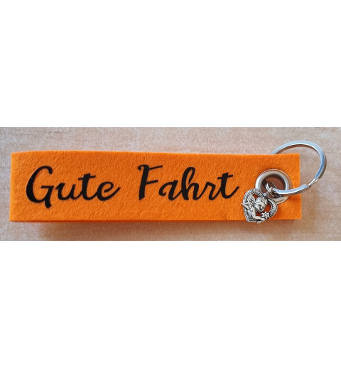 Filz Schlüsselanhänger Gute Fahrt orange/schwarz