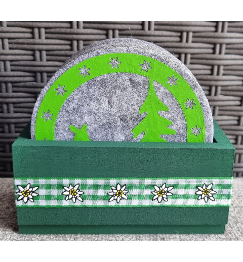 Filz Glas-Untersetzer Hirsch grau/grün