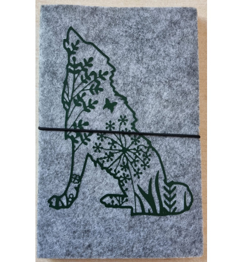 Filz Notizheft Wolf hellgrau/dunkelgrün