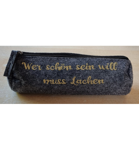 Filz Federmäppchen Wer schön sein will... grau/gold