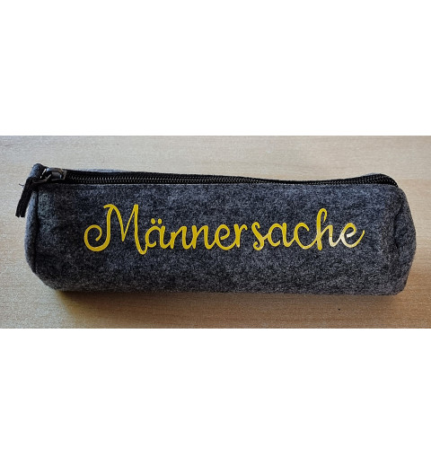 Filz Federmäppchen Männersache grau/gelb