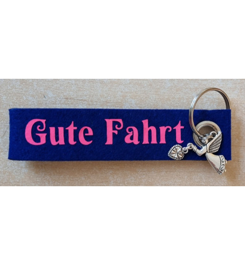 Filz Schlüsselanhänger Gute Fahrt blau/rosa