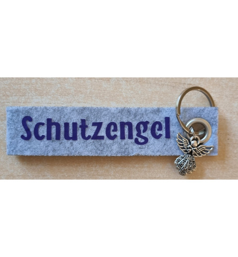 Filz Schlüsselanhänger Schutzengel hellgrau/dunkelblau