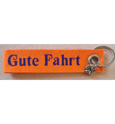 Filz Schlüsselanhänger Gute Fahrt orange/violette