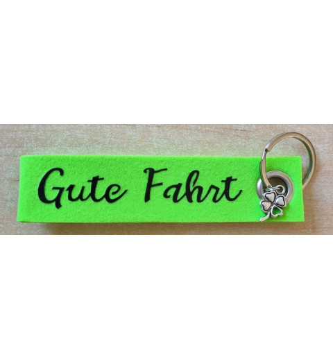 Filz Schlüsselanhänger Gute Fahrt hellgrün/schwarz