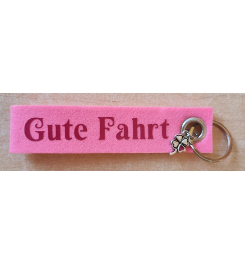 Filz Schlüsselanhänger Gute Fahrt rosa/pink