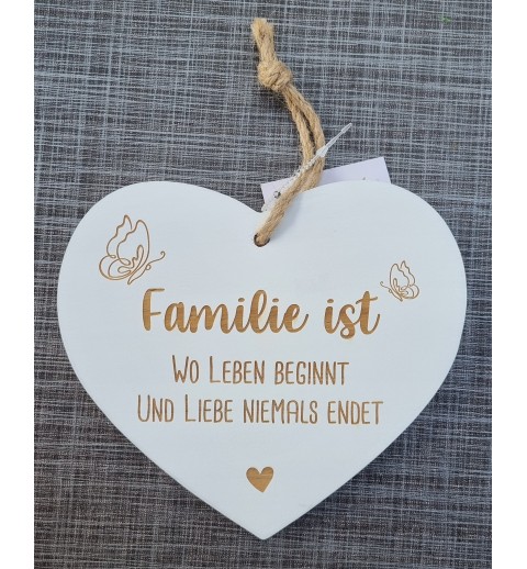 Holz Herz weiss  " Familie ist..."