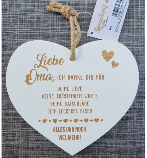 Holz Herz weiss  " Liebe Oma..."