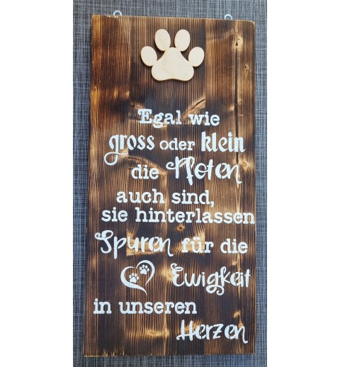 Schild geflammt  " Egal wie gross oder klein..."