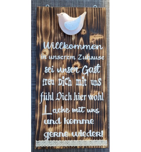 Schild geflammt  " Willkommen..."