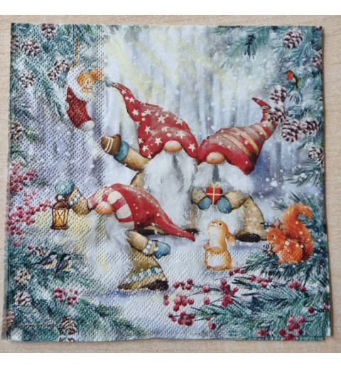 Serviette " Drei Wichtel im Wald "
