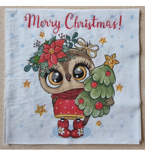Serviette " Eule mit Weihnachtsbaum "