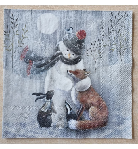 Serviette " Schneemann mit Waldtieren "