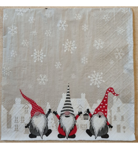 Serviette  " Drei Wichtel mit Häusern "