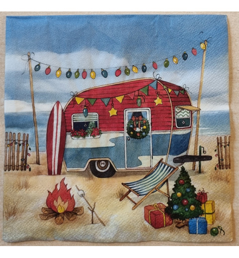 Serviette  " Weihnachtlicher Wohnwagen "