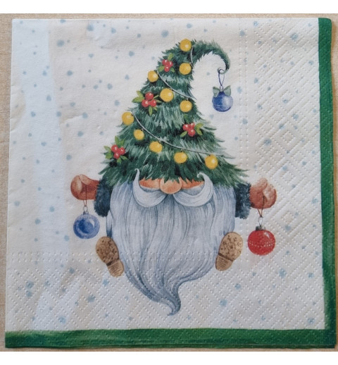 Serviette  " Wichtel mit Weihnachtsschmuck "