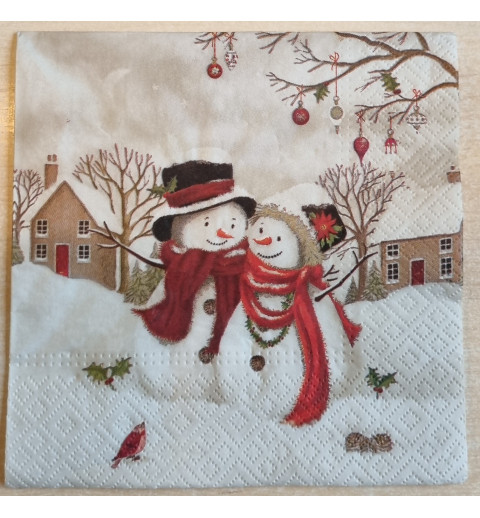 Serviette  " Zwei Schneemänner "