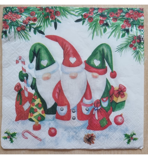 Serviette  " Drei Weihnachtsmänner "
