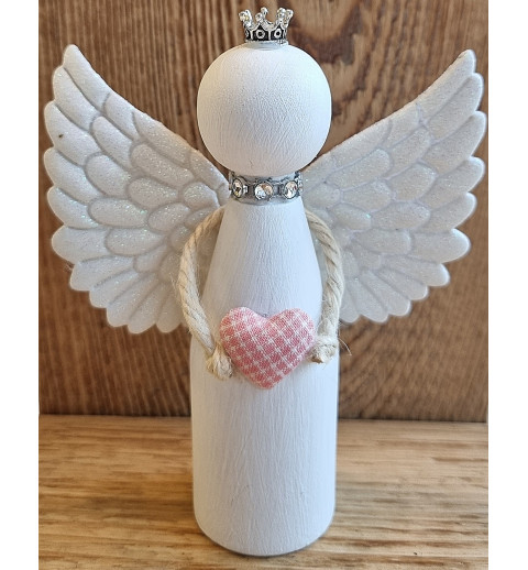 Holz Engel weiss/rosa Herz