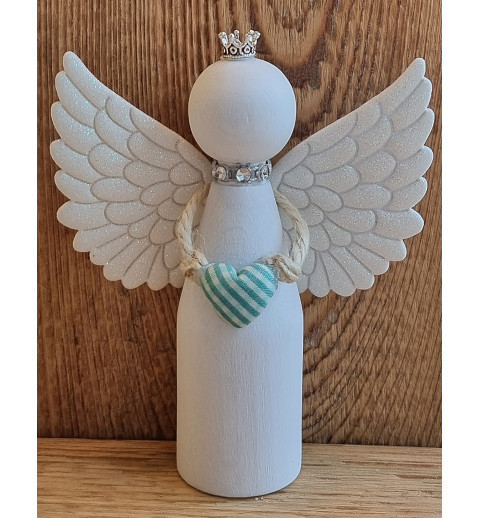 Holz Engel weiss/mint Herz