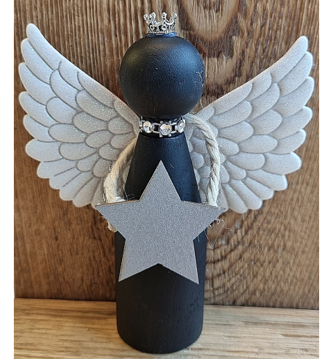 Holz Engel schwarz/silber Stern