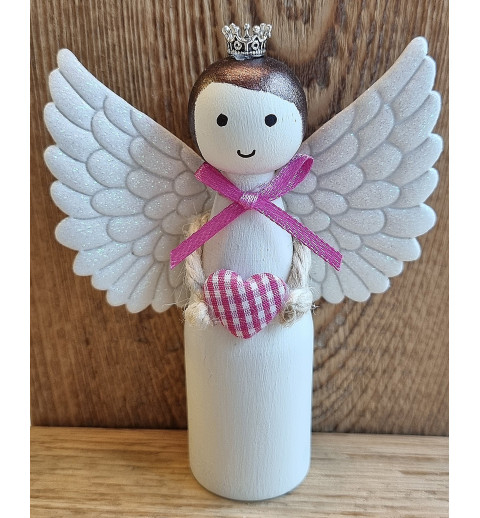 Holz Engel mit Gesicht weiss/pink Herz