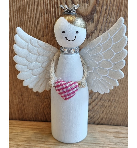 Holz Engel mit Gesicht weiss/pink Herz