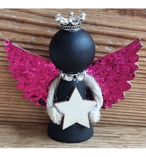 Holz Engel schwarz/natur Stern/pink