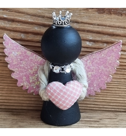 Holz Engel schwarz/rosa Herz