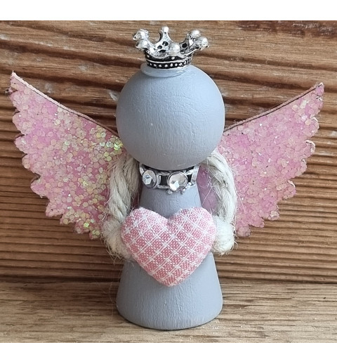 Holz Engel taupe/rosa Herz