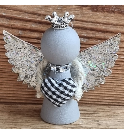 Holz Engel taupe/schwarz Herz/silber