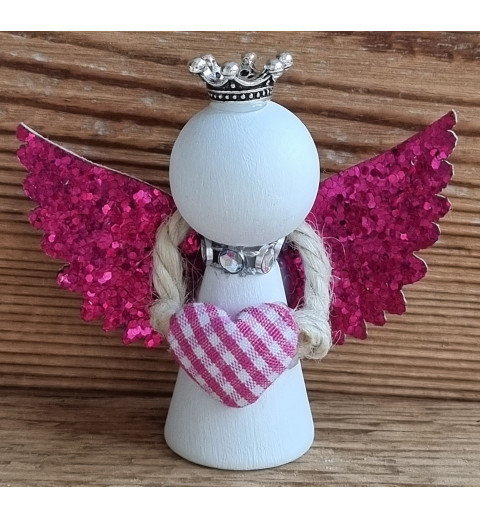 Holz Engel weiss/pink Herz