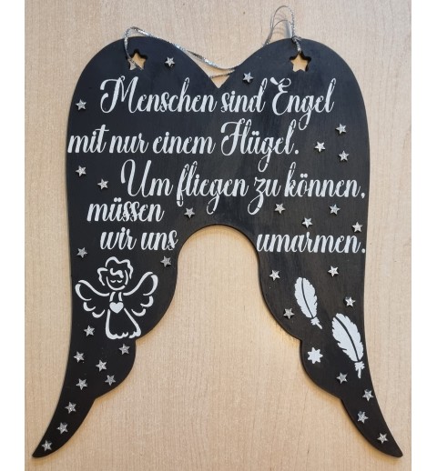 Schild Flügel  " Menschen sind Engel...." schwarz