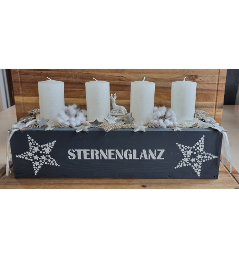Adventsgesteck grau/weiss
