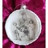 Glaskugel flach Nostalgie "Drei Mädchen/Weihnachtsbaum"