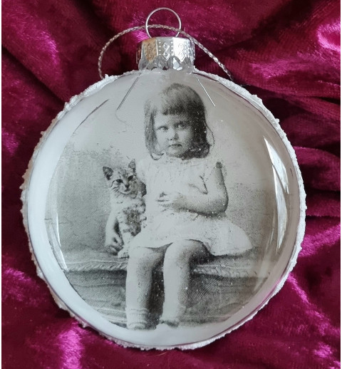 Glaskugel flach Nostalgie "Mädchen/Katze"