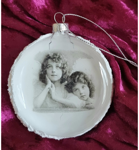 Glaskugel flach Nostalgie "Zwei Engel-Mädchen"